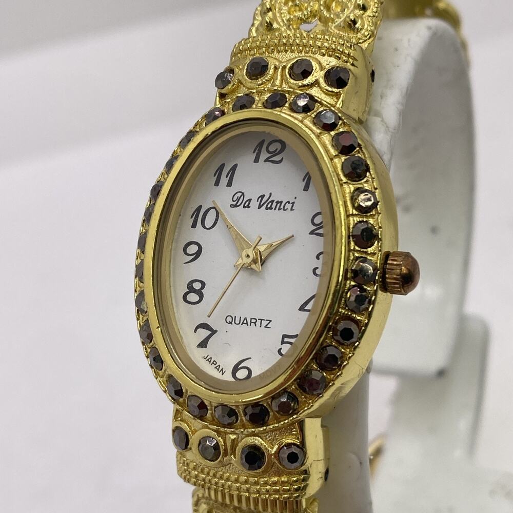 Da Vanci Womens Gold Tone Cuff Bangle Watch New Battery